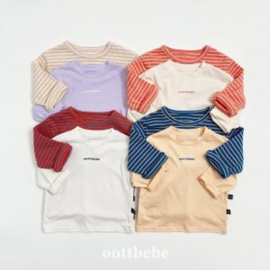 🇰🇷Oottbebe亮色素TEE+條紋TEE組合(以素面顏色下單）