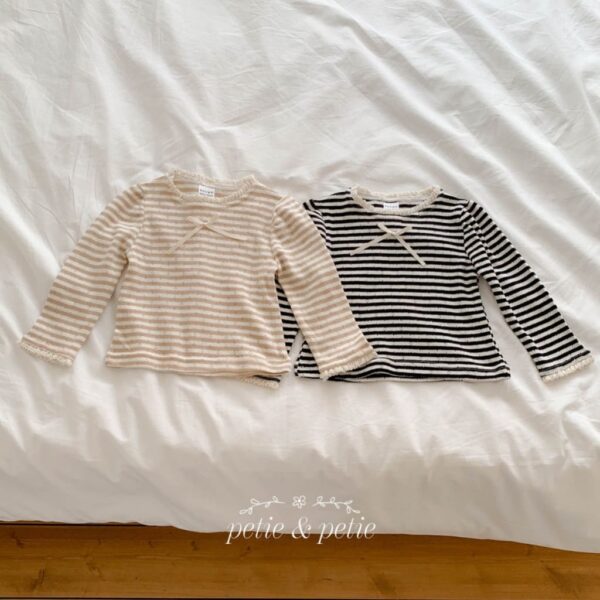 🇰🇷Petitpetit網眼蕾絲條紋上衣：圖片 5