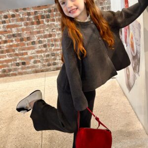 溫柔純色毛線套裝（外套+長褲）