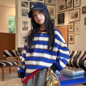 亮色休閒美式條紋polo衫