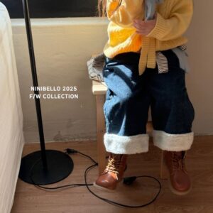 🇰🇷Ninibello雪毛絨拼接牛仔褲